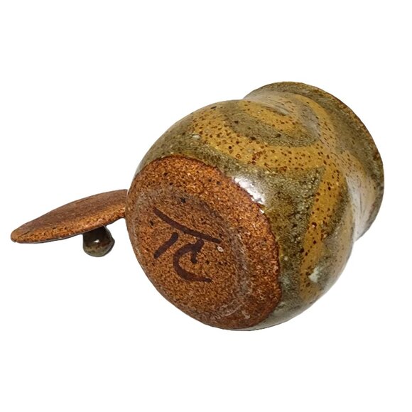 Antique Vintage Studio Pottery SIGNED Jar w/Lid Signed TC Small Sand Brown &Moss - Picture 2 of 7
